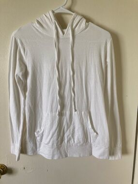 Women’s White V-Neck Hoodie Sweater - Lightweight Everyday Pullover